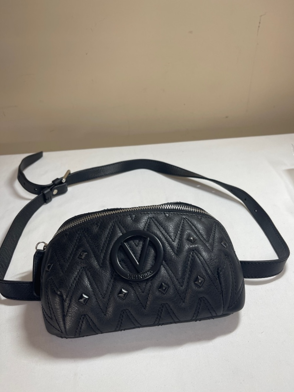Mario Valentino Black Quilted Leather Crossbody Belt Bag
